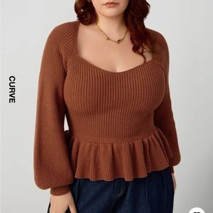 Square neck knit long sleeve top